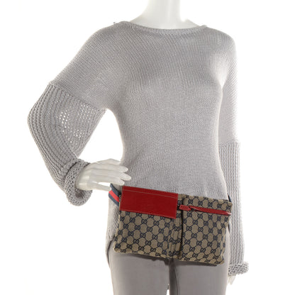 Gucci GG Monogram Web Double Pocket Belt Bag Navy Red 2 of 8