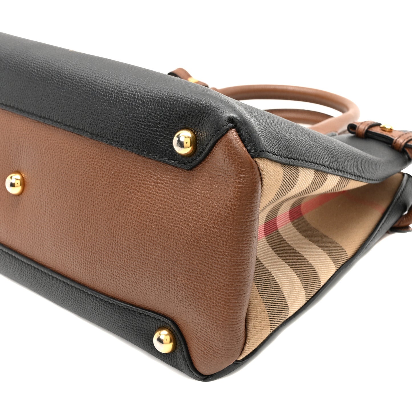 Grainy Calfskin House Check Two Tone Medium Banner Tote Black Brown