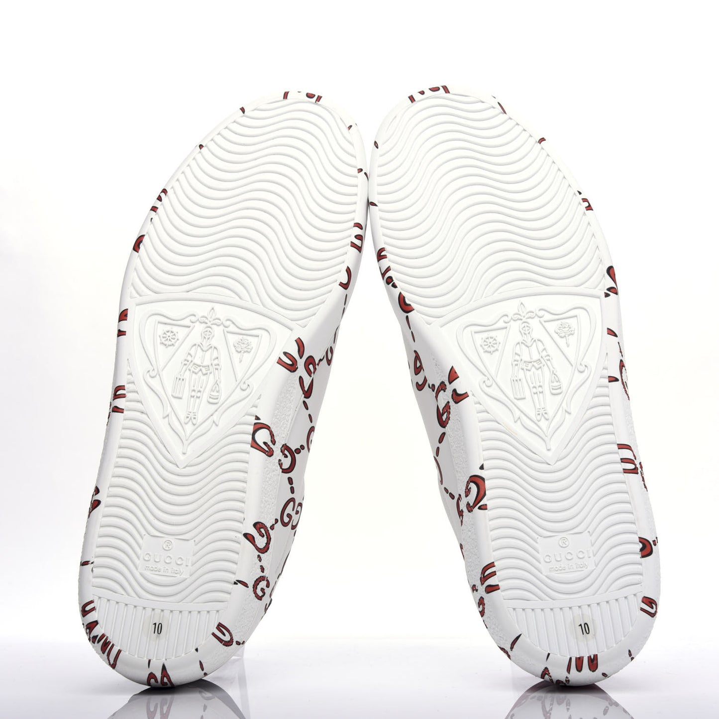 Calfskin GucciGhost Print Mens Ace Sneakers 10 White Hibiscus Red