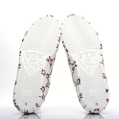 Gucci Calfskin GucciGhost Print Mens Ace Sneakers 10 White Hibiscus Red 6 of 10