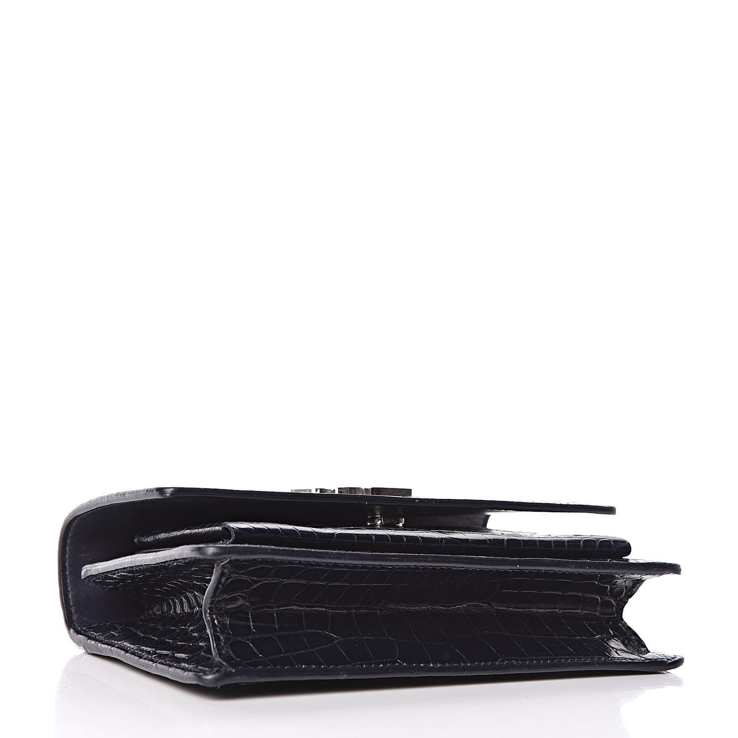 Calfskin Crocodile Embossed Monogram Sunset Chain Wallet Navy