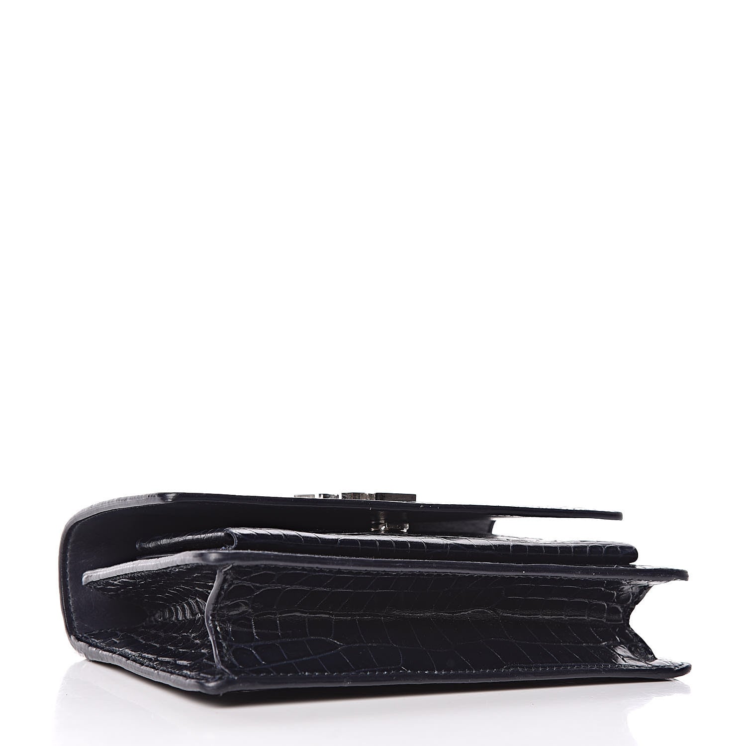 Saint Laurent Calfskin Crocodile Embossed Monogram Sunset Chain Wallet Navy 4 of 13