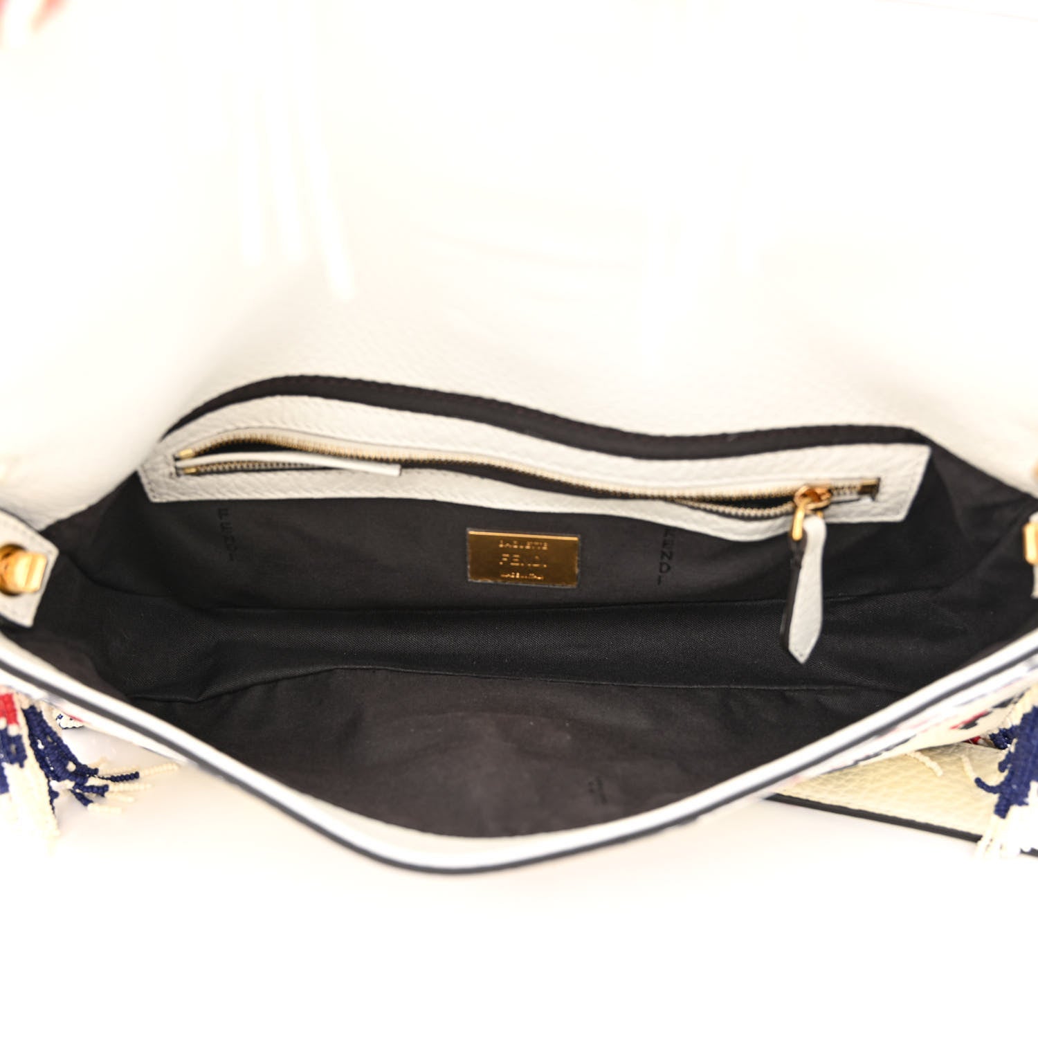 Fendi X FILA Calfskin Mania Fringe Baguette White 4 of 10