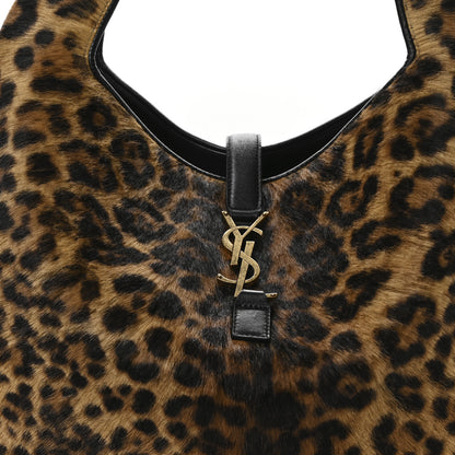 Saint Laurent Pony Hair Nappa Leopard Print Le 5 A 7 Bea Tote Earth Black 8 of 11