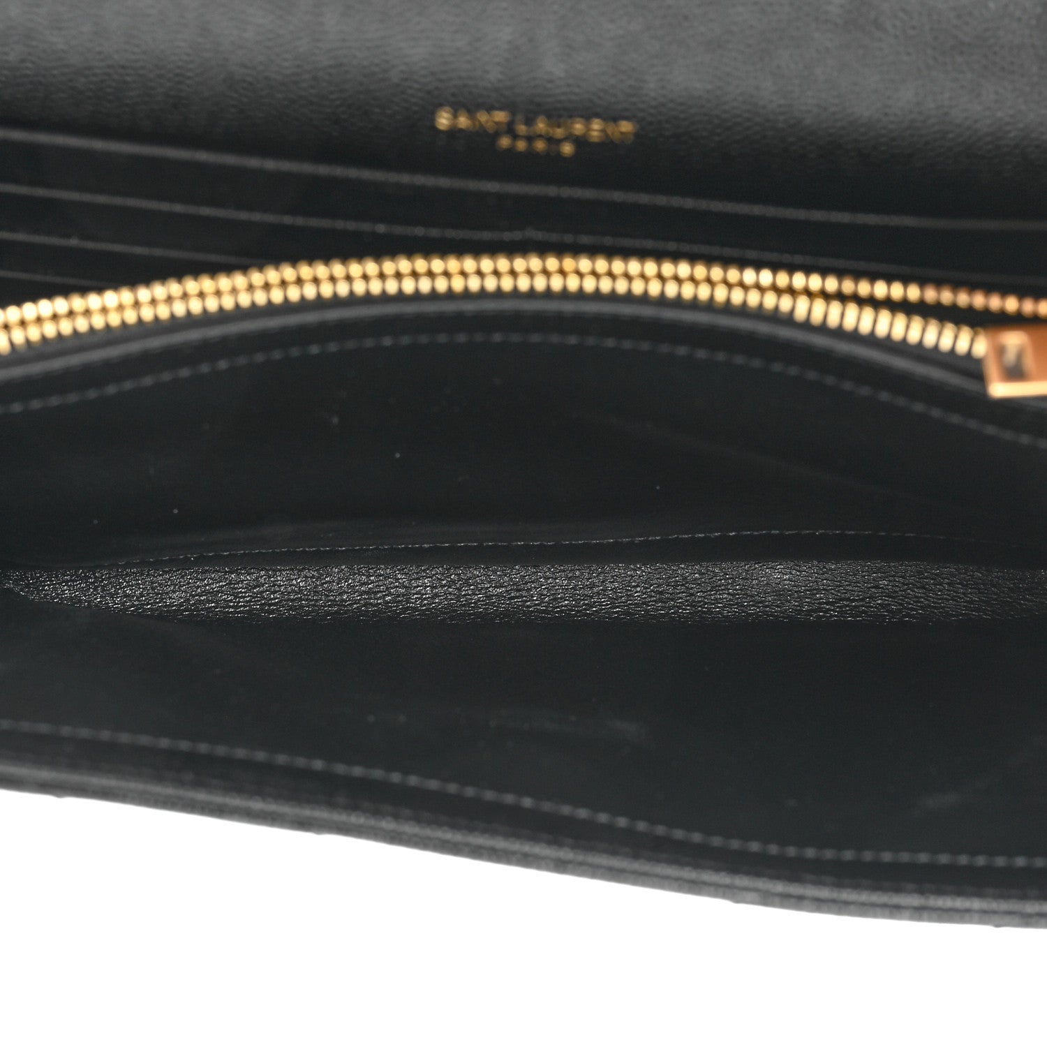 Saint Laurent Grain De Poudre Matelasse Chevron Monogram Chain Wallet Black 5 of 13