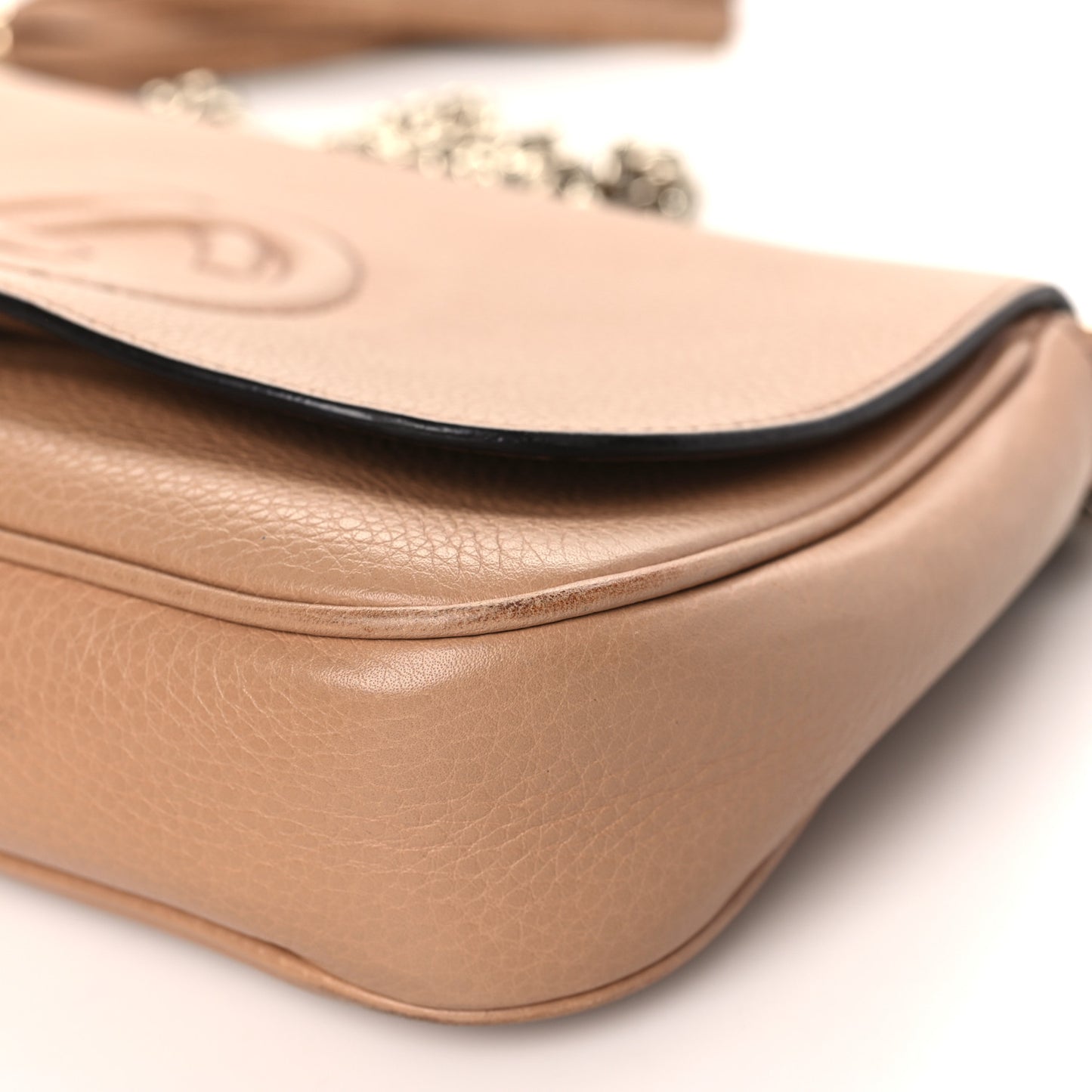 Pebbled Calfskin Medium Soho Flap Crossbody Camelia