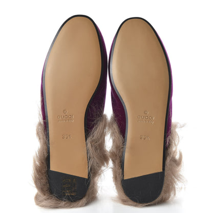 Gucci Velvet Fur Womens Princetown Slippers 35.5 Fucsia Violet Cyclamen Natural 5 of 9
