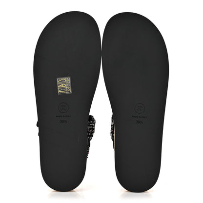 Chanel Glittered Tweed Lambskin Dad Sandals 39.5 Black White 5 of 9