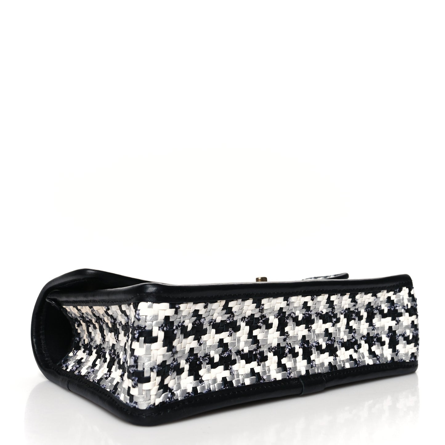 Metallic Lambskin Viscose Woven Flap Silver Black