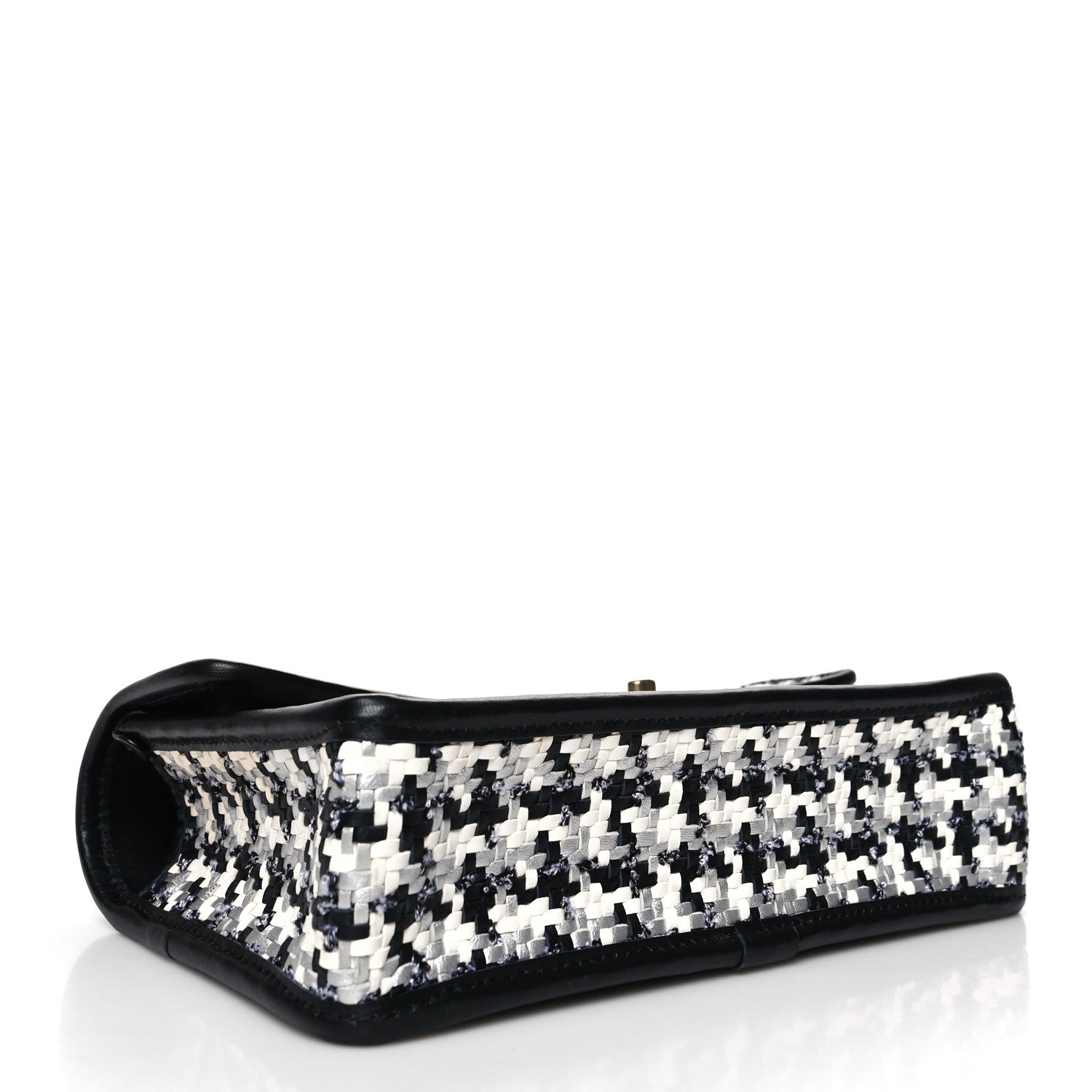Chanel Metallic Lambskin Viscose Woven Flap Silver Black 4 of 11