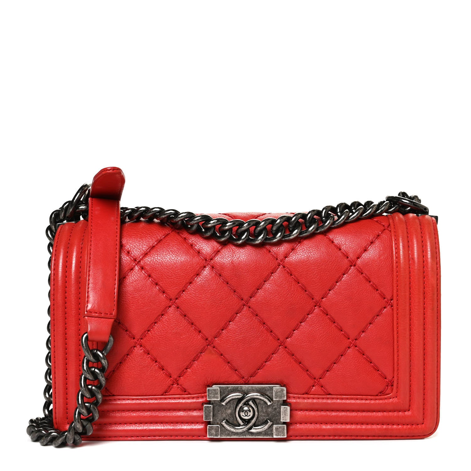 Chanel Calfskin Quilted Double Stitch Medium Boy Flap Red 1 of 12