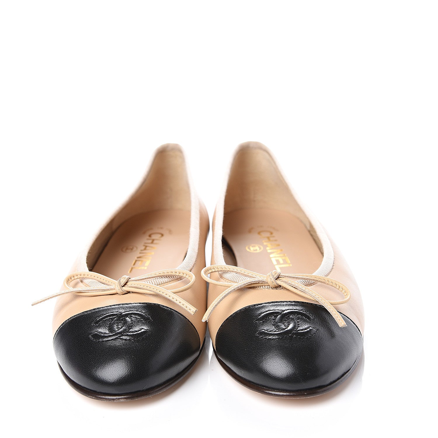Chanel Lambskin CC Cap Toe Ballerina Flats 35 Beige Black 3 of 10
