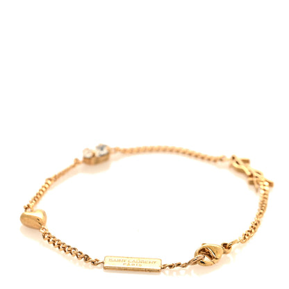 Saint Laurent Brass Crystal Cassandre Heart Charm Bracelet Gold 3 of 5