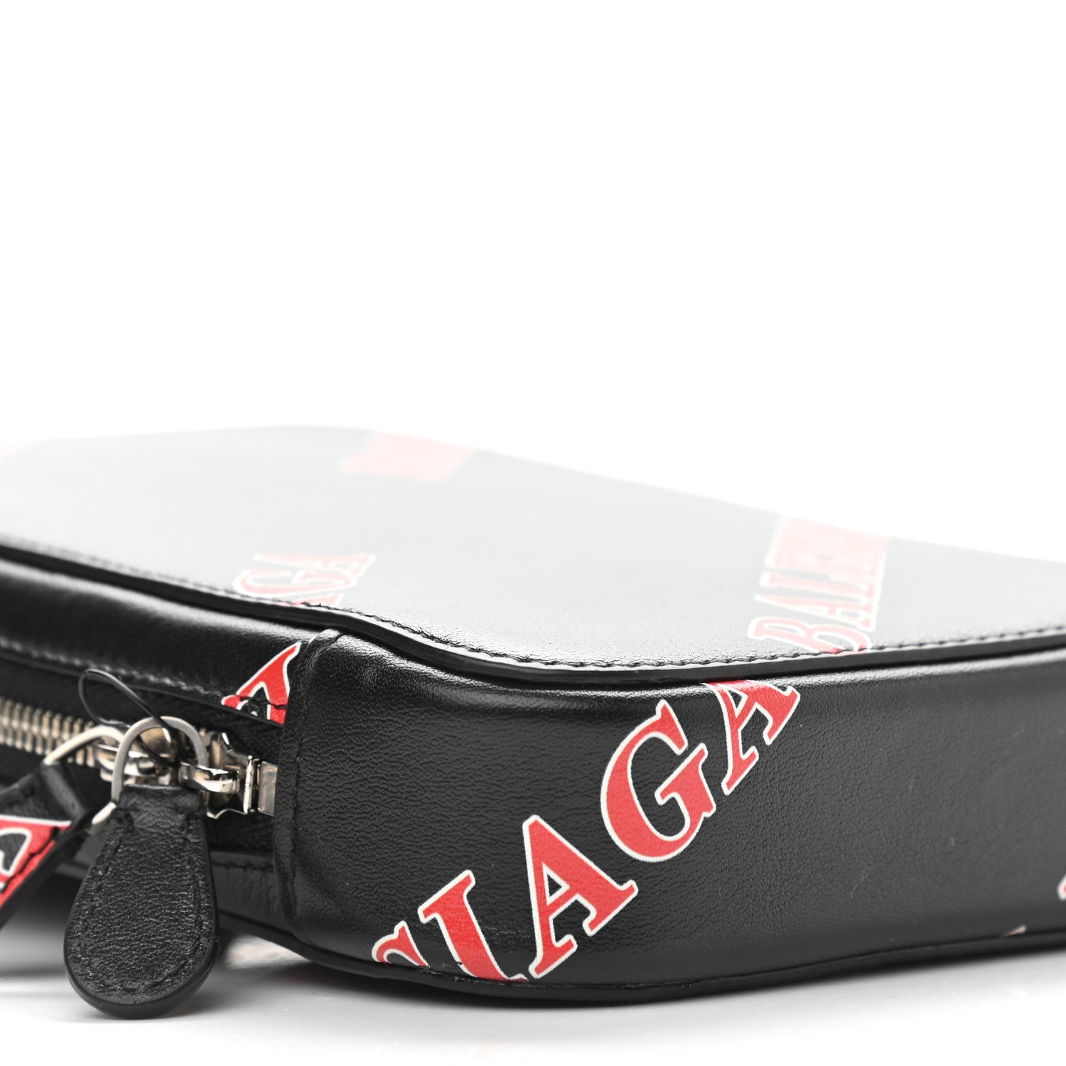 Balenciaga Calfskin Logo Print Cash Phone Holder Bag Black Red 7 of 8