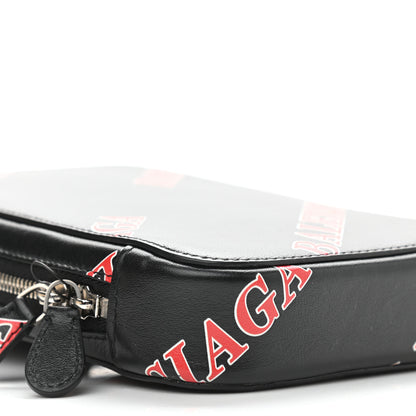 Balenciaga Calfskin Logo Print Cash Phone Holder Bag Black Red 7 of 8