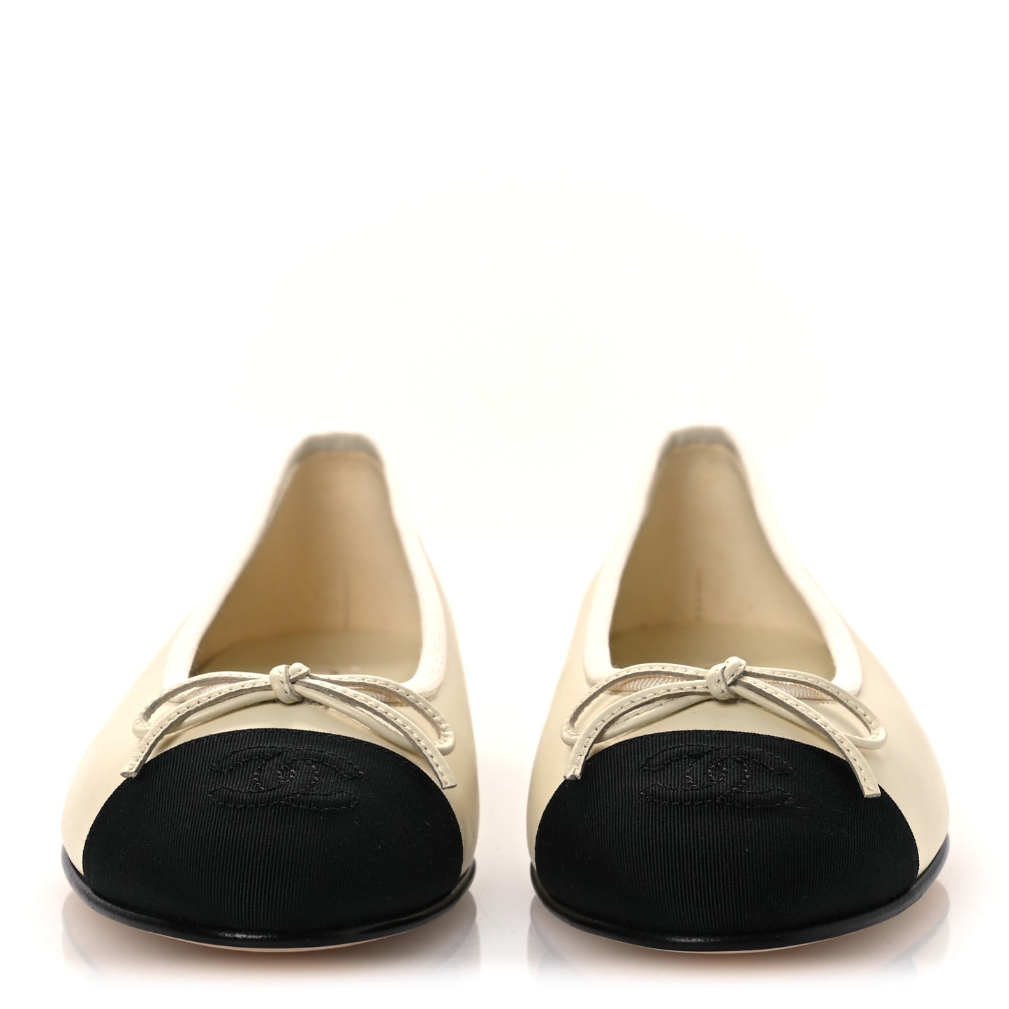 Calfskin Grosgrain Cap Toe CC Ballerina Flats 37 Ivory Black