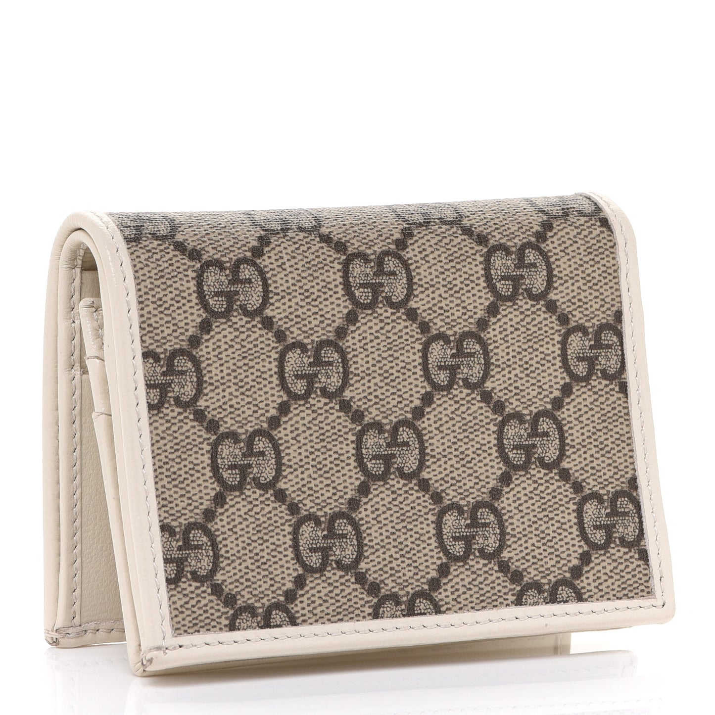 GG Supreme Monogram Azalea Calfskin Horsebit 1955 Card Case Wallet Beige Ebony Mystic White