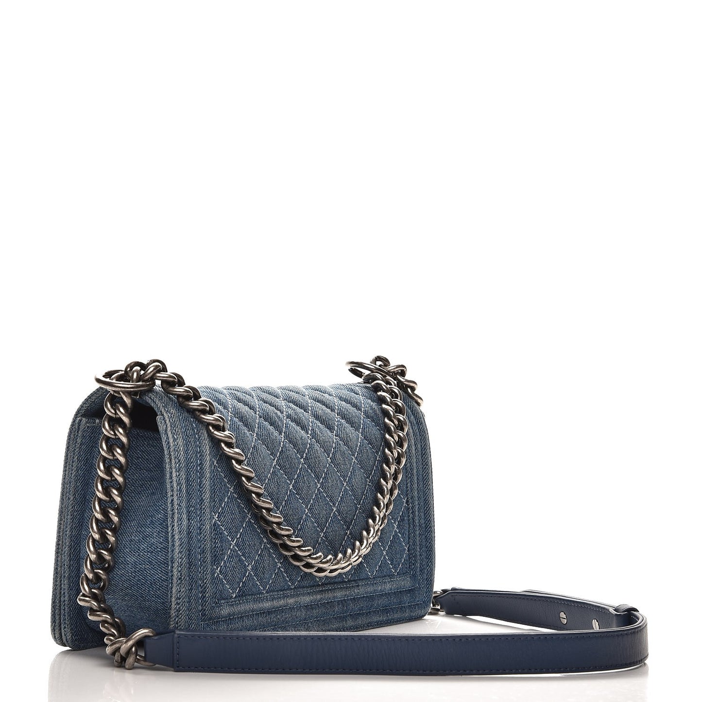 Denim Quilted Medium Boy Flap Blue