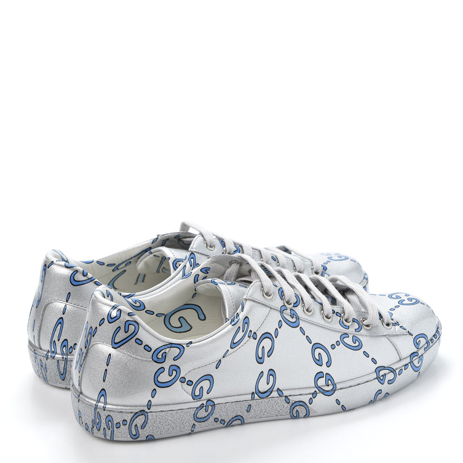 Gucci Miro Rubber Wax GucciGhost Print Mens New Ace Sneakers 7 Silver 4 of 9