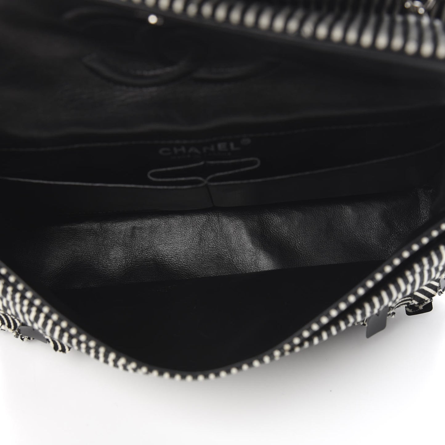 Canvas Sequin Stripe Medium Double Flap Black White