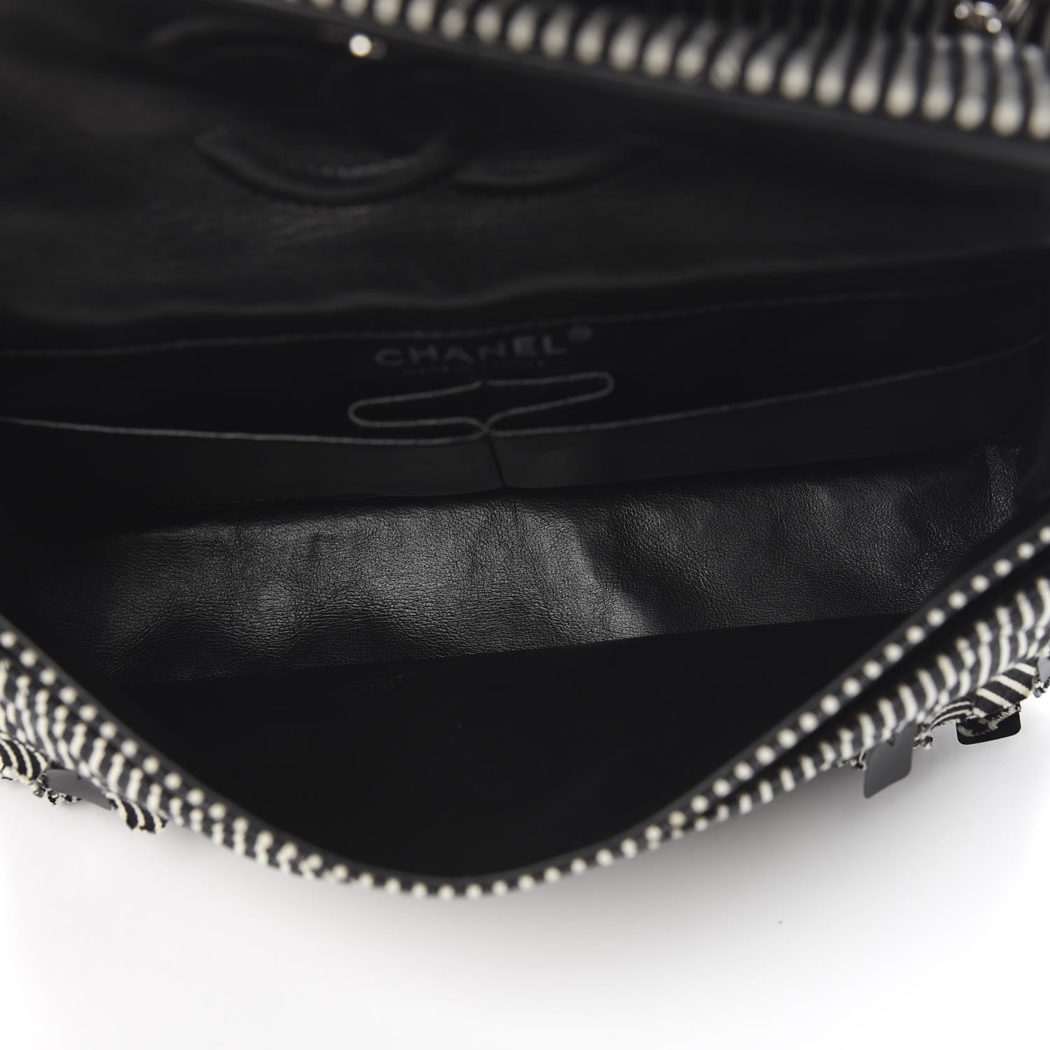 Chanel Canvas Sequin Stripe Medium Double Flap Black White 5 of 10
