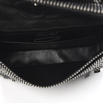 Chanel Canvas Sequin Stripe Medium Double Flap Black White 5 of 10