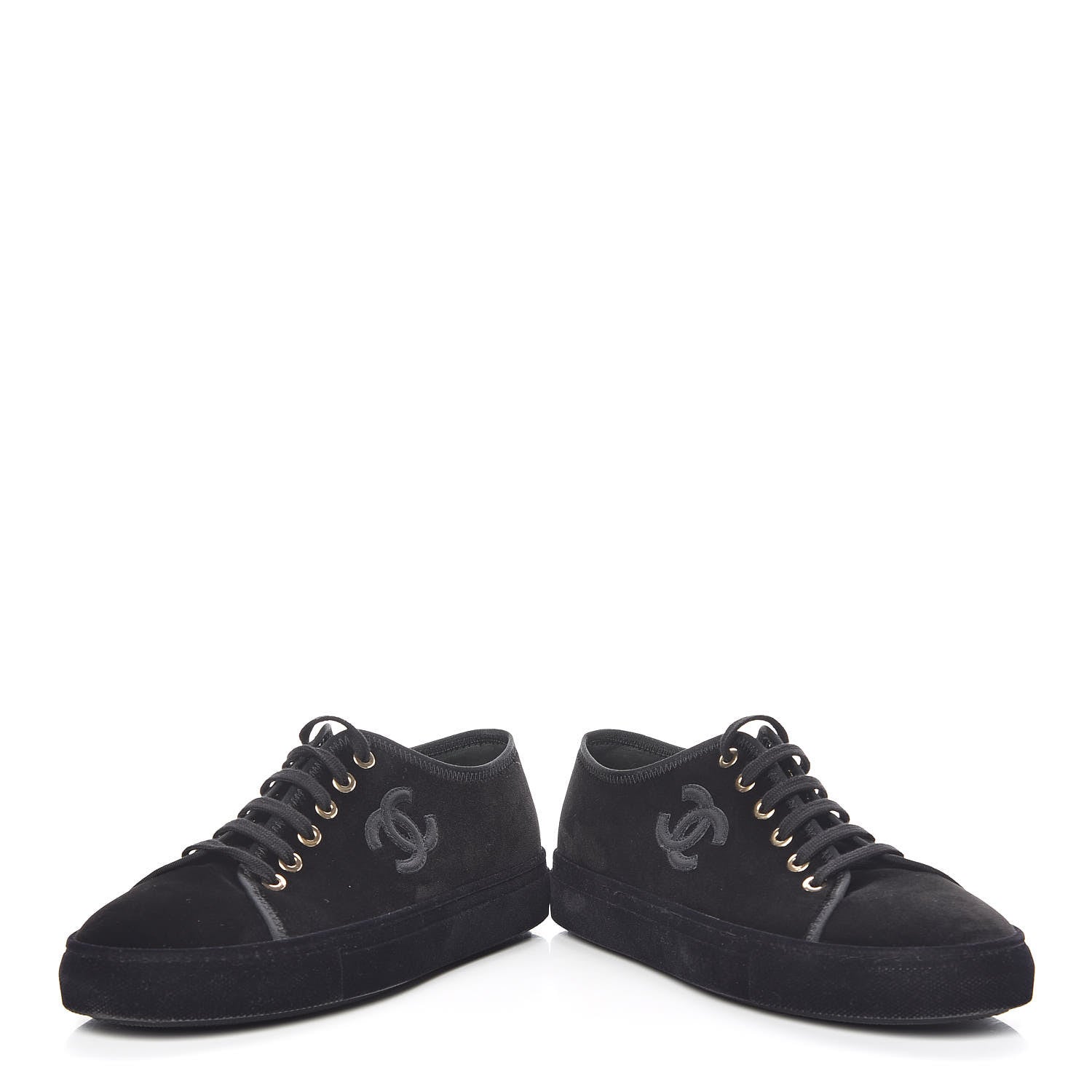 Chanel Velvet Womens CC Sneakers 38 Black 5 of 12