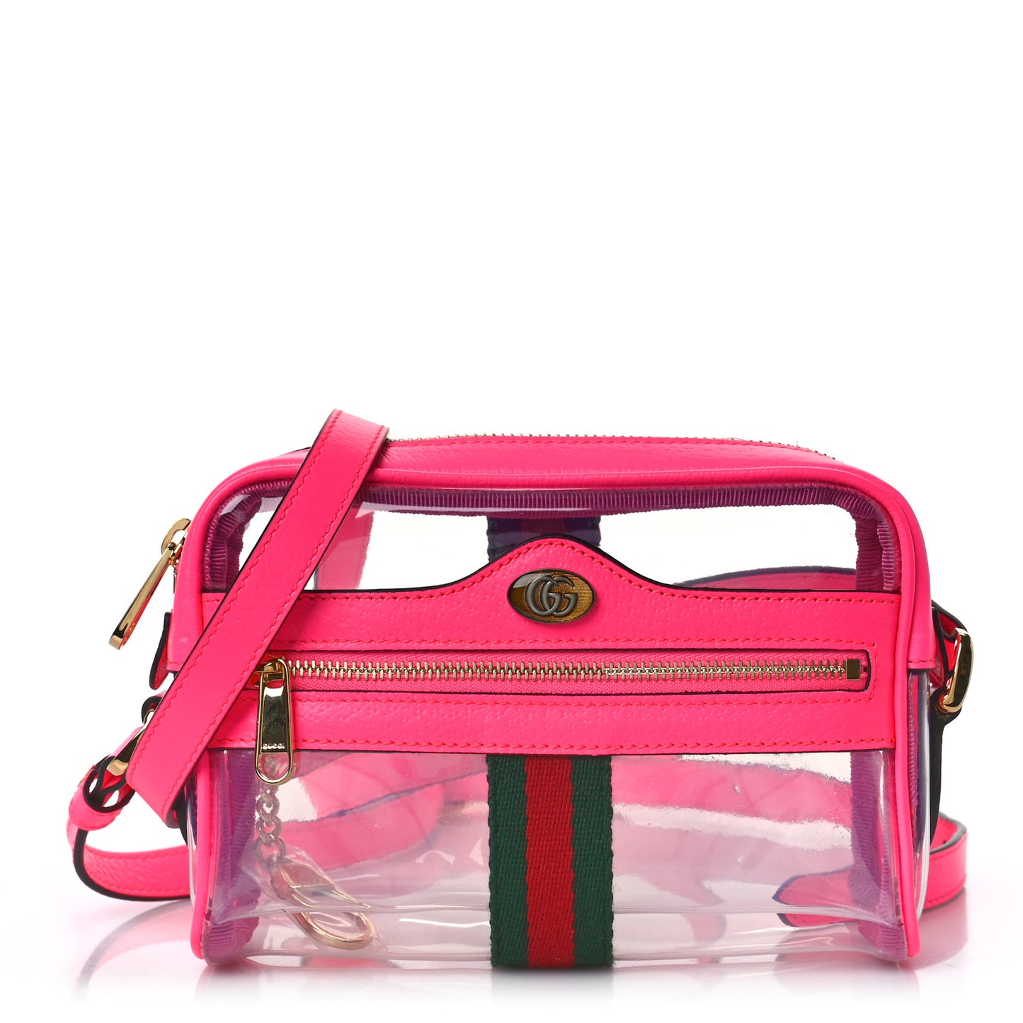 Vinyl Web Mini Ophidia Transparent Shoulder Bag Fluorescent Fuchsia