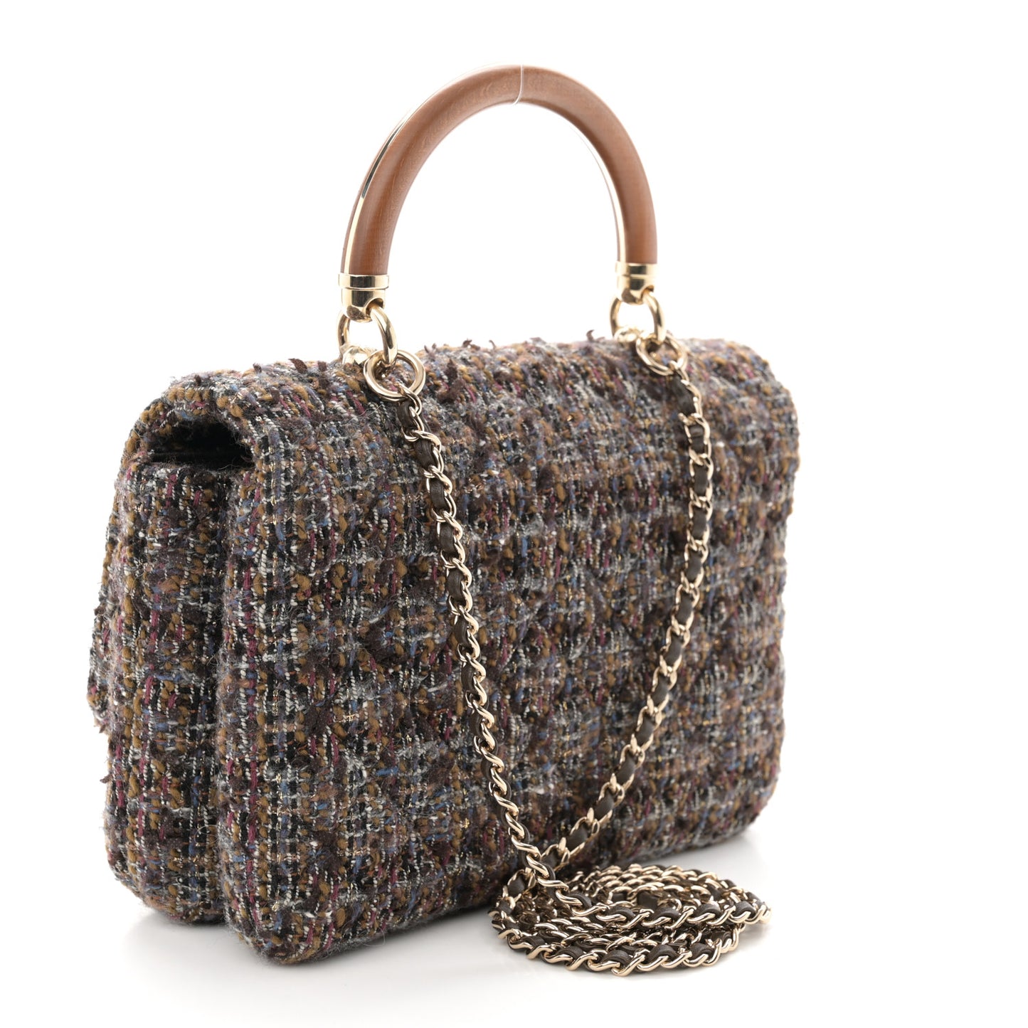 Tweed Wood Mini Coco Handle Flap Beige