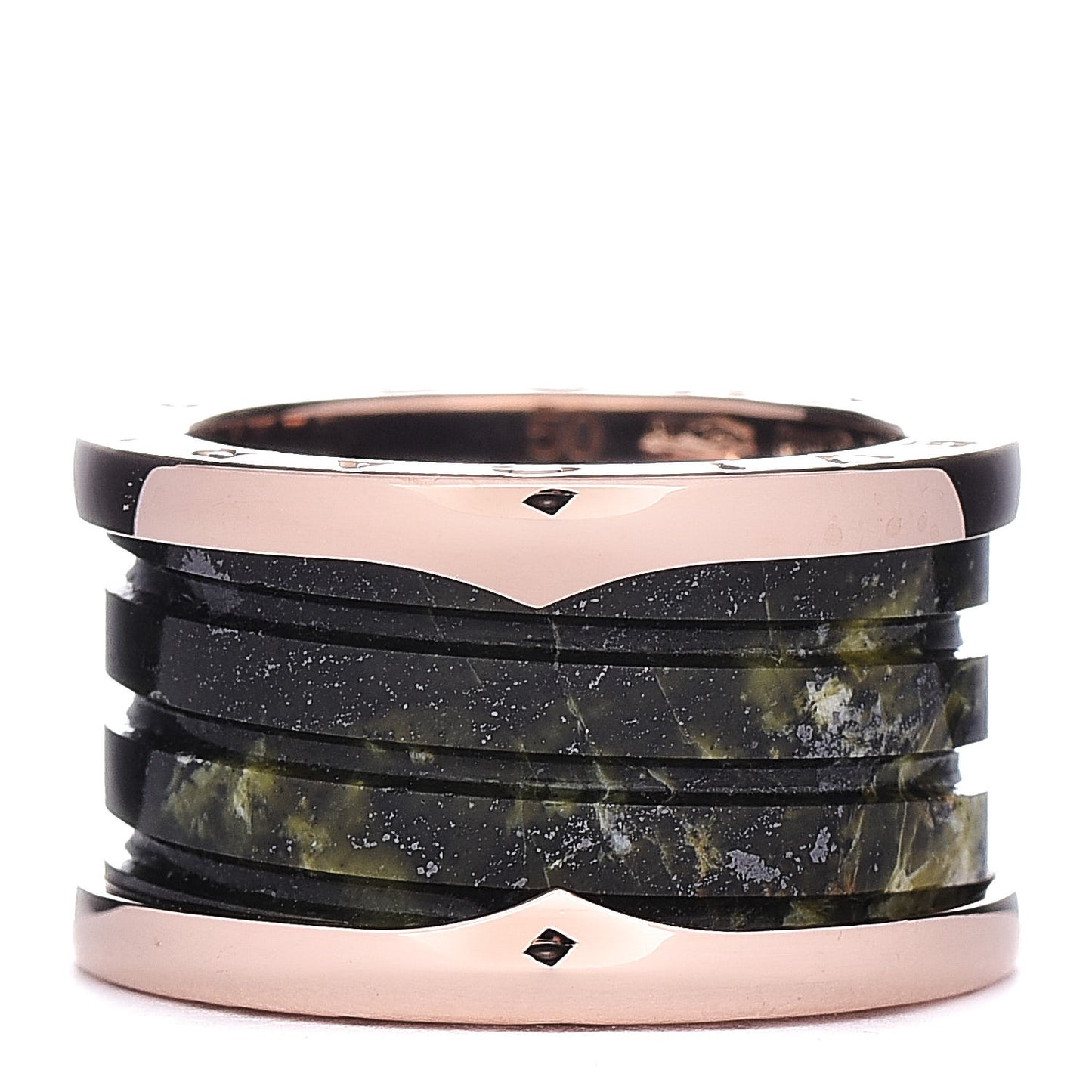 18K Rose Gold Green Marble B.Zero1 Ring 50 5.25