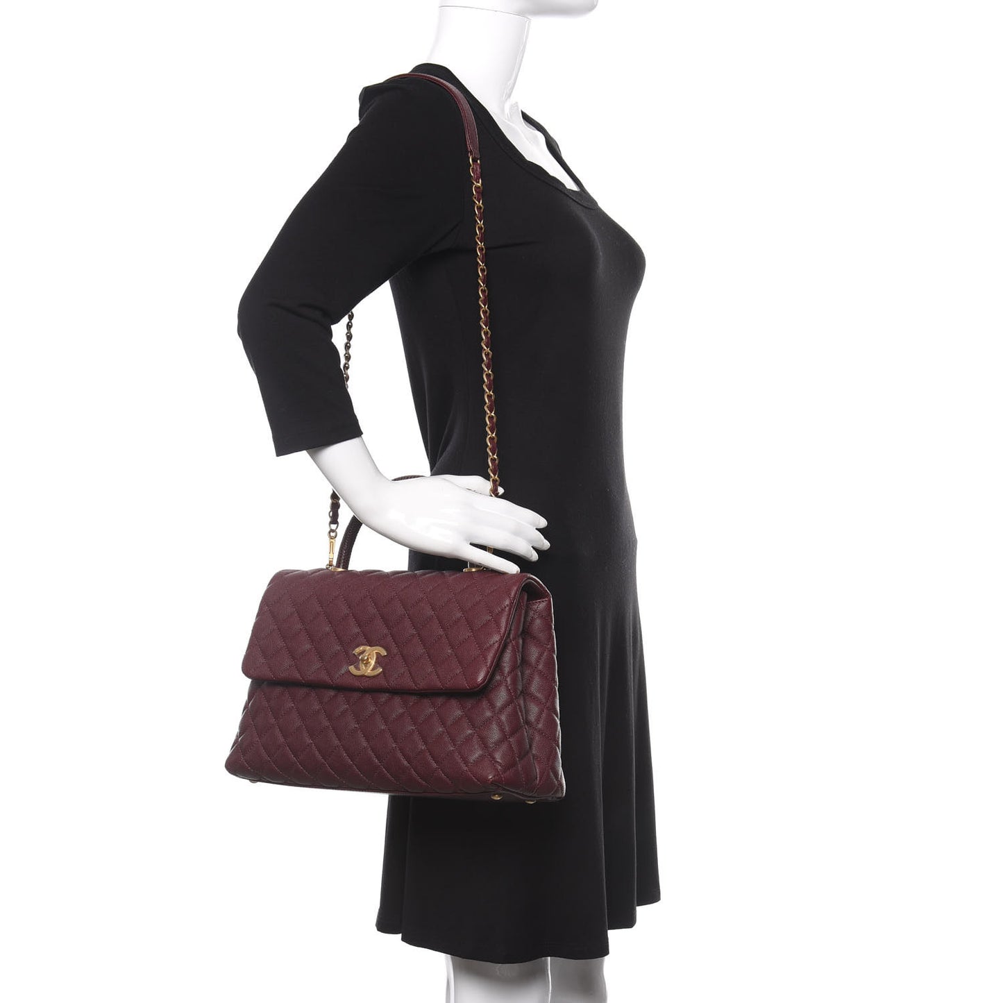 Caviar Lizard Quilted Medium Coco Handle Flap Burgundy