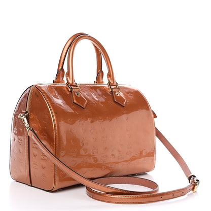 MCM Patent Monogram Boston Bag Bronze 2 of 11