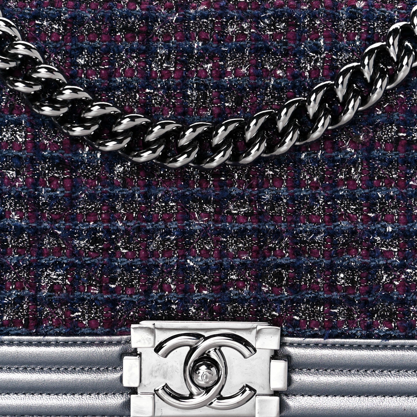 Tweed Metallic Lambskin Medium Boy Flap Silver