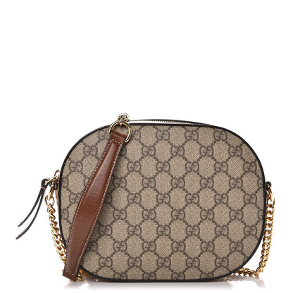 Gucci GG Supreme Monogram Cuoio Toscano Mini Chain Shoulder Bag Beige Ebony Cuir 1 of 8
