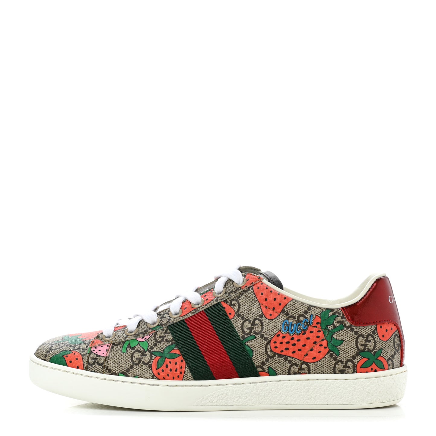 GG Supreme Monogram Strawberry Web Womens Ace Sneakers 36.5 Beige Multicolor Red Green