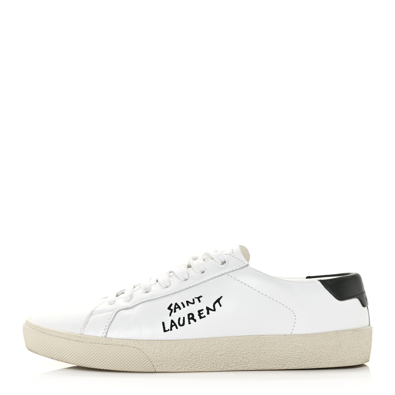 Saint Laurent Calfskin Embroidered Court Classic Sneakers 38.5 White Black 1 of 8