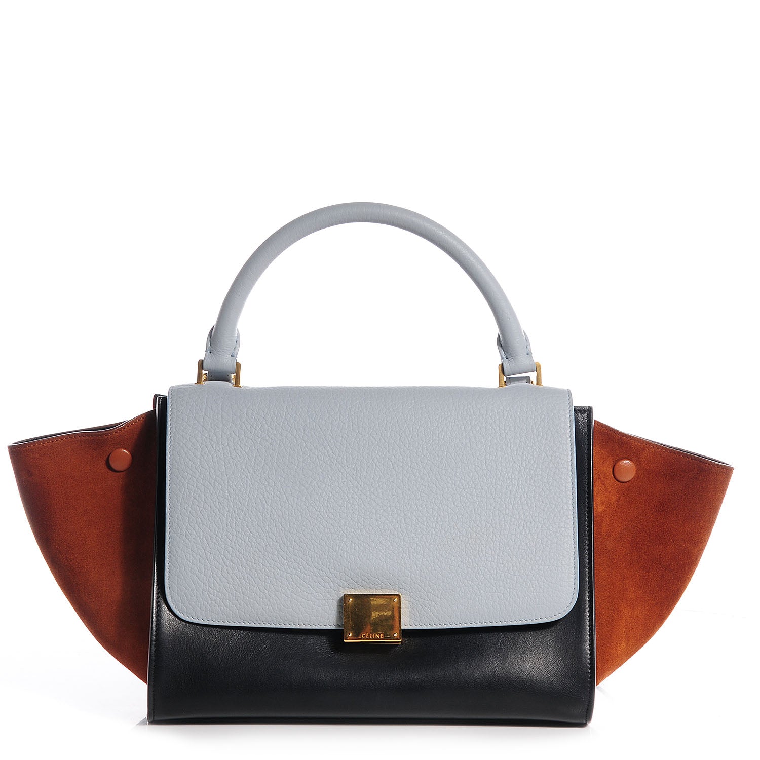 Celine Pebbled Calfskin and Suede Small Tri-Color Trapeze Light Blue 1 of 9