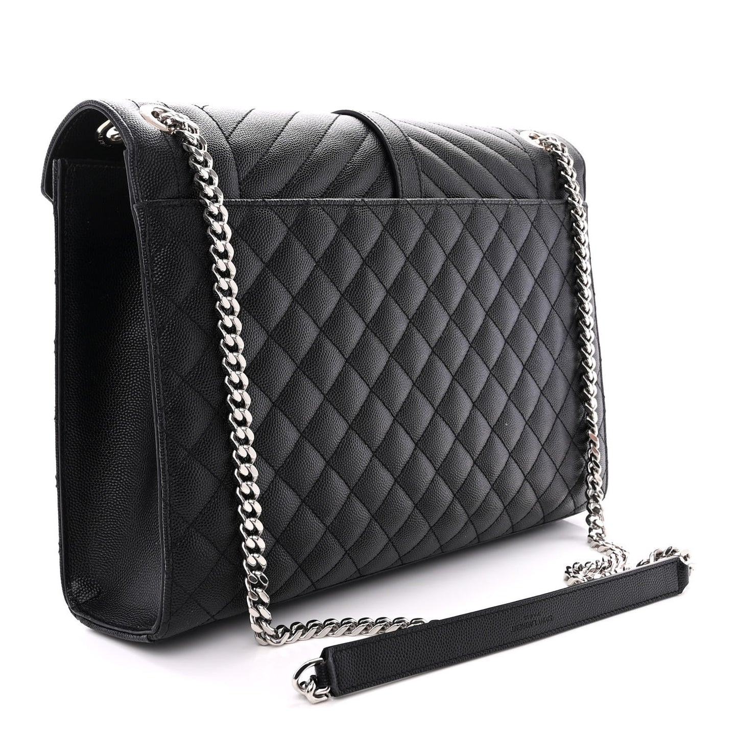 Grain De Poudre Textured Mixed Matelasse Large Triquilt Monogram Satchel Black