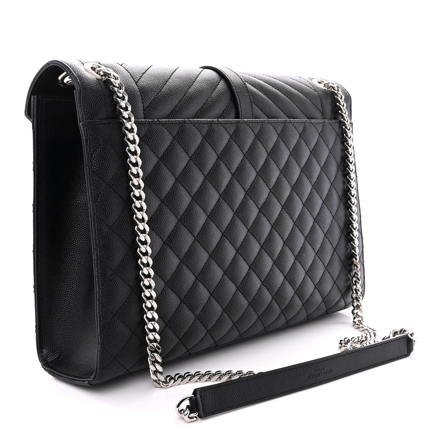 Saint Laurent Grain De Poudre Textured Mixed Matelasse Large Triquilt Monogram Satchel Black 3 of 12