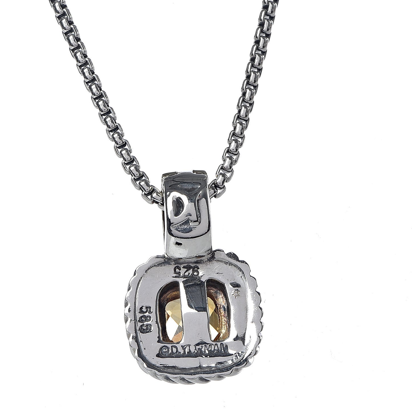 Sterling Silver 14K Yellow Gold Citrine 7mm Albion Enhancer Pendant Necklace