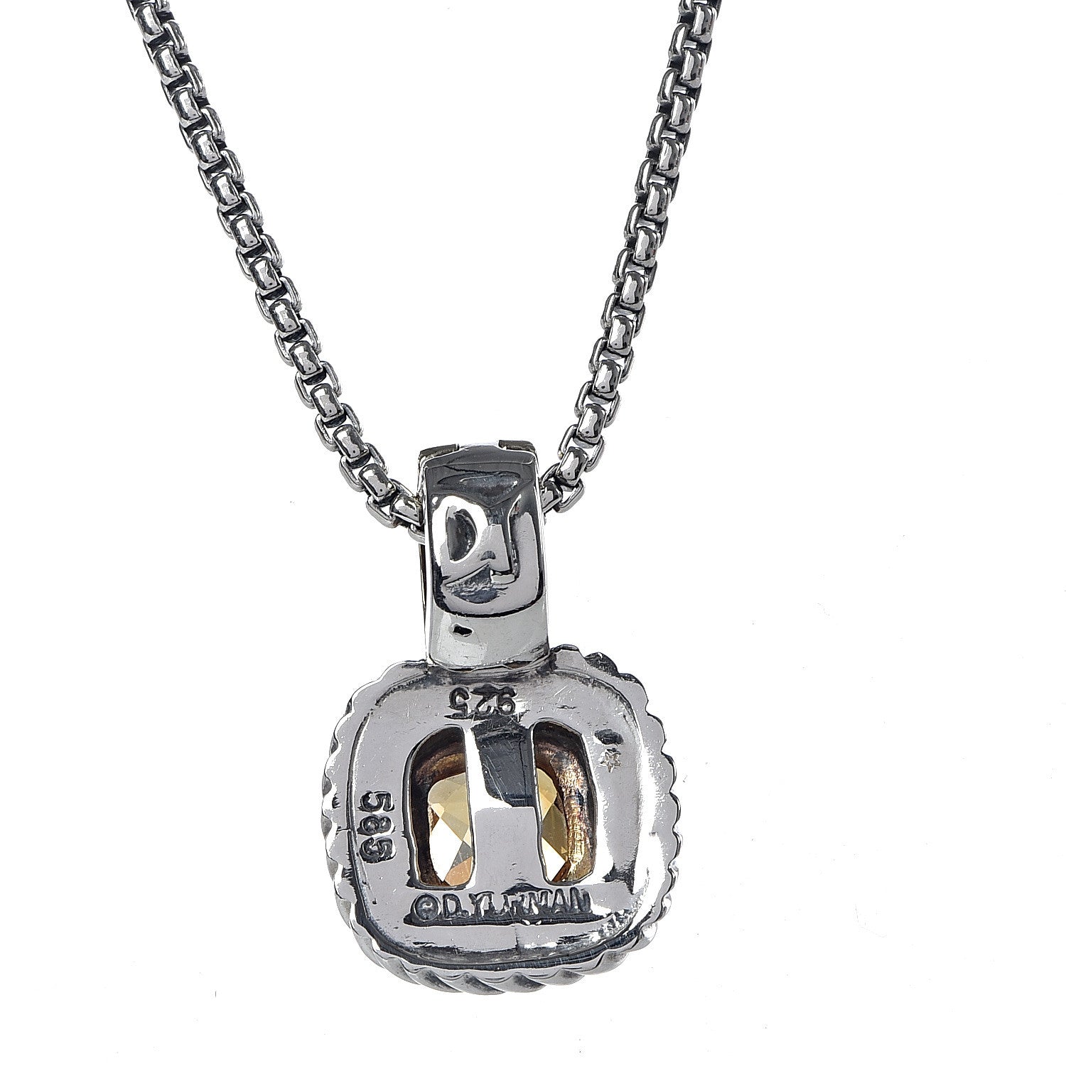 David Yurman Sterling Silver 14K Yellow Gold Citrine 7mm Albion Enhancer Pendant Necklace 5 of 7