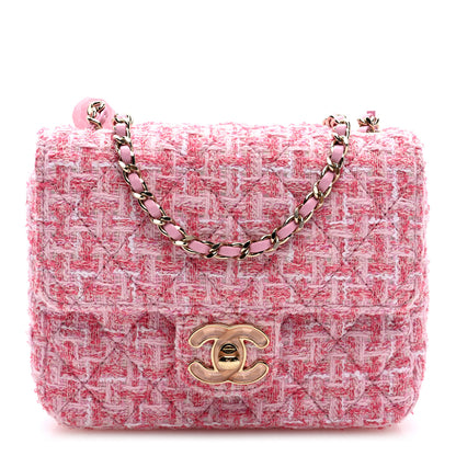 Chanel Tweed Resin Quilted Mini Heart Square Flap Pink White 1 of 10