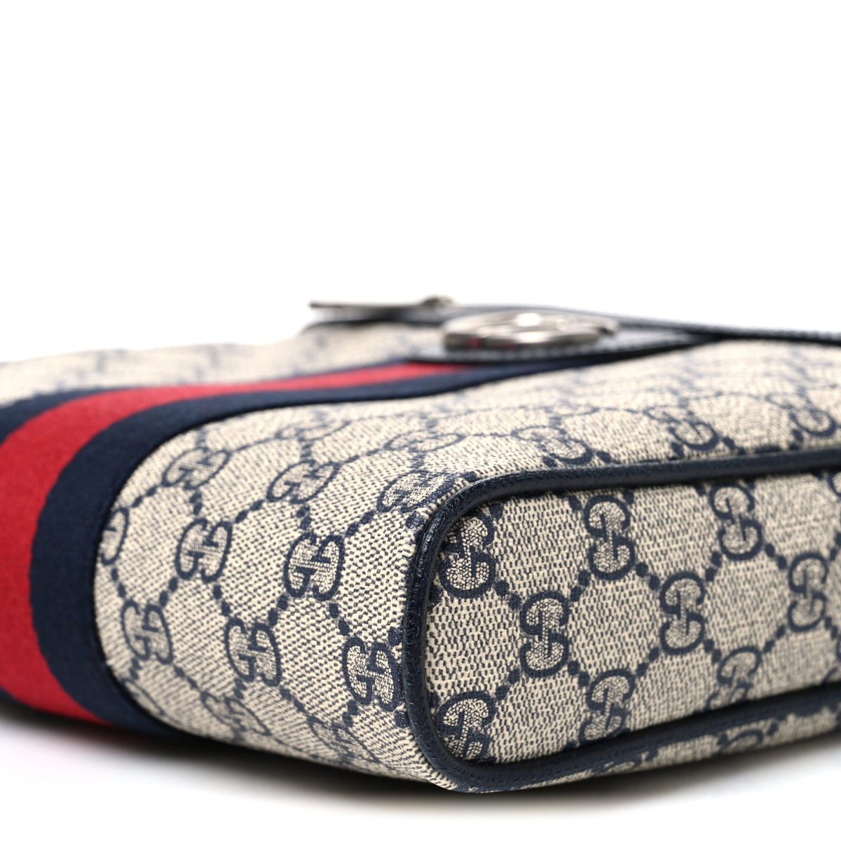 Gucci GG Supreme Monogram Textured Dollar Calfskin Web Small Ophidia Messenger Bag Beige Blue 10 of 10