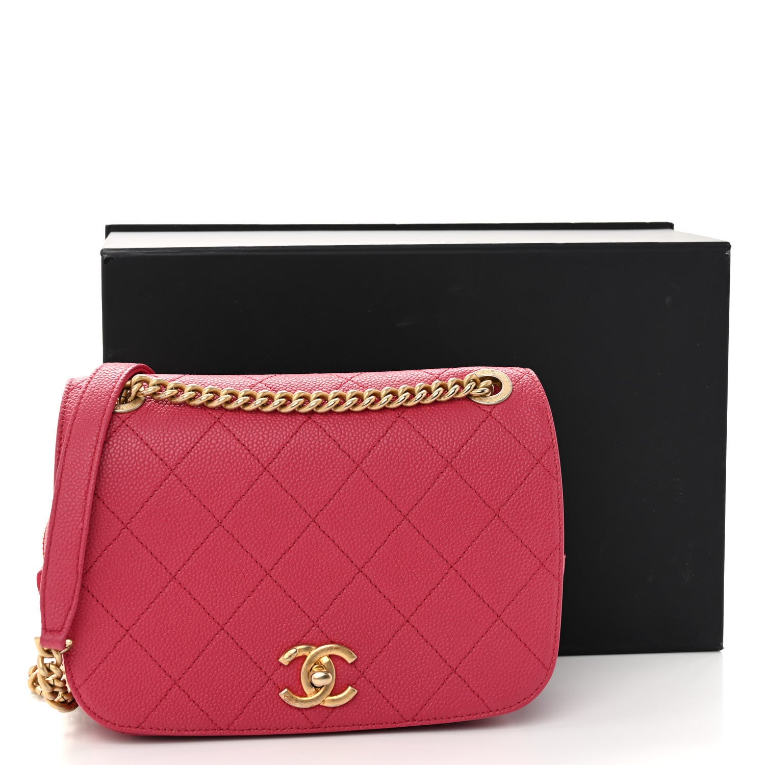 Chanel Caviar Diamond Stitched CC Medium Flap Bag Dark Pink 11 of 11