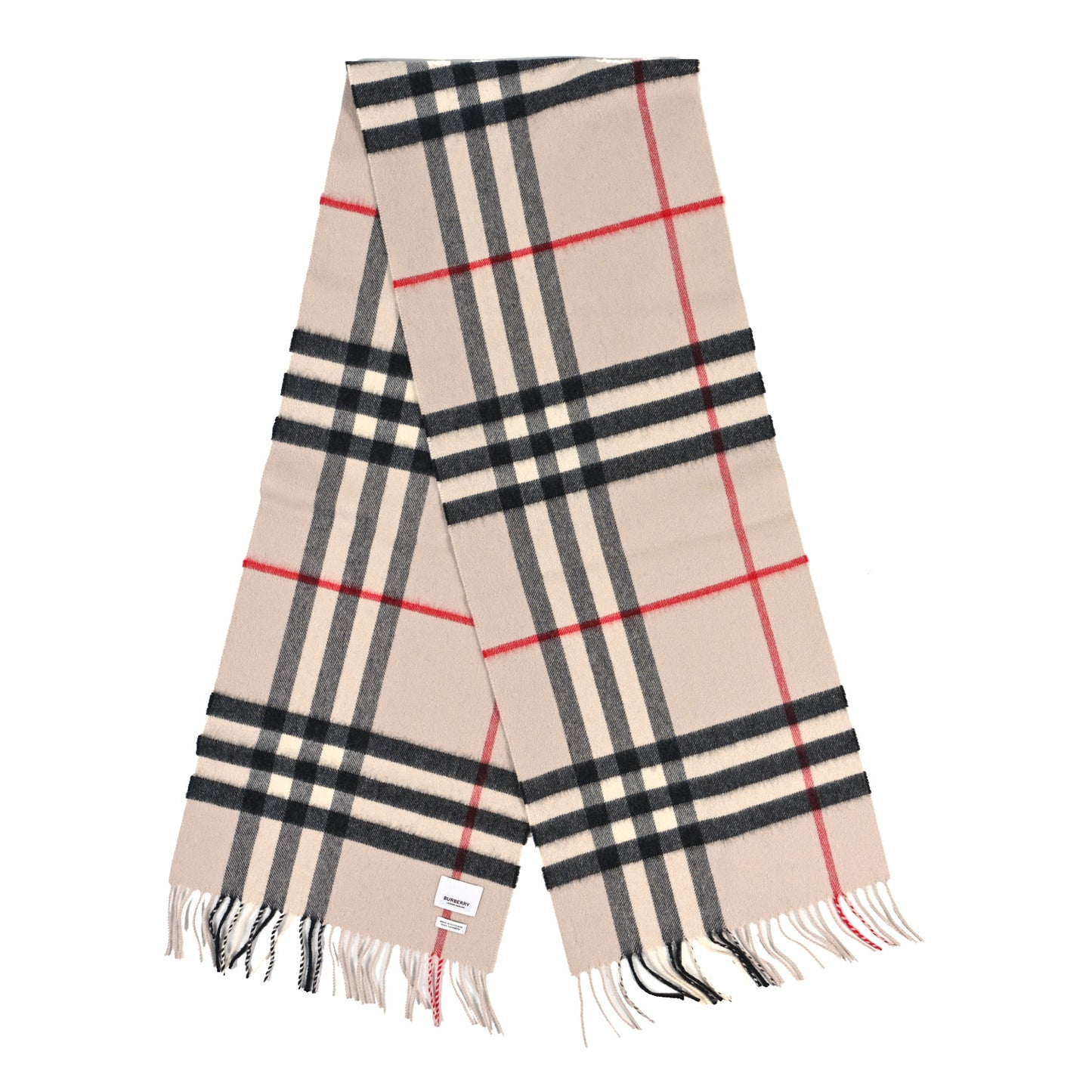 Cashmere Giant Check Fringe Scarf Ivory
