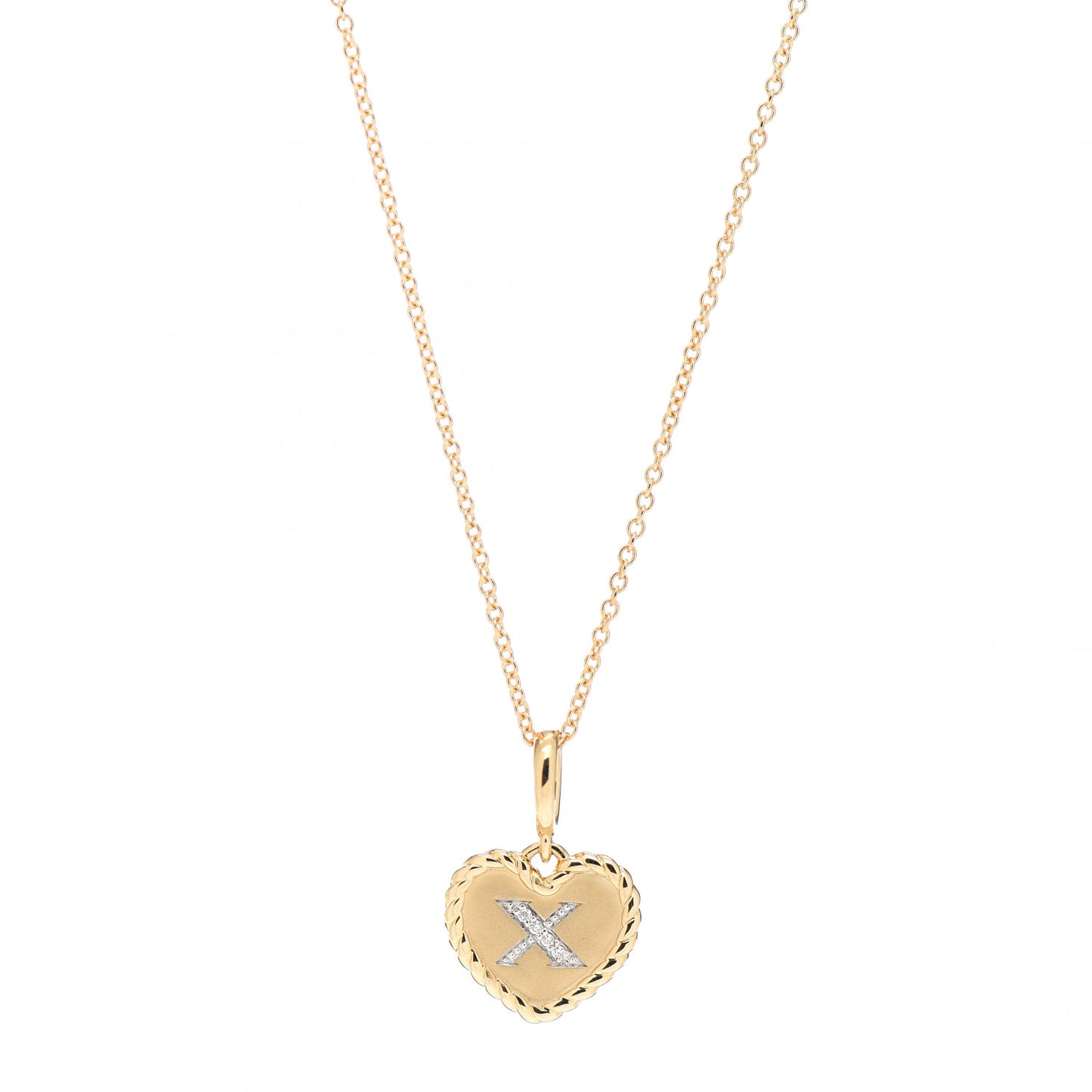 18K Yellow Gold Diamond Heart Initial X Charm Necklace