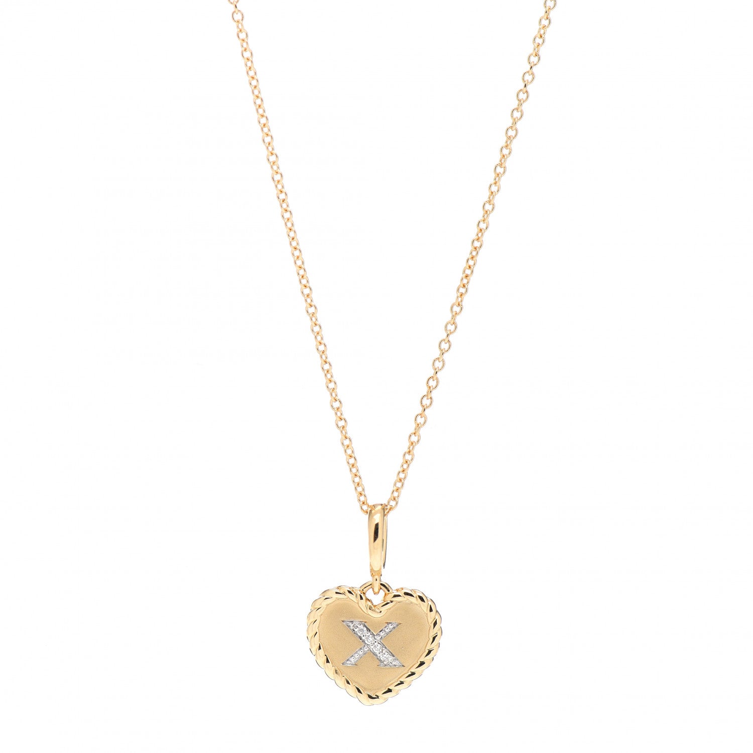 David Yurman 18K Yellow Gold Diamond Heart Initial X Charm Necklace 4 of 5