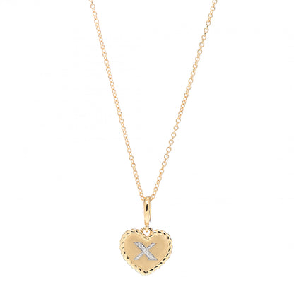 David Yurman 18K Yellow Gold Diamond Heart Initial X Charm Necklace 4 of 5