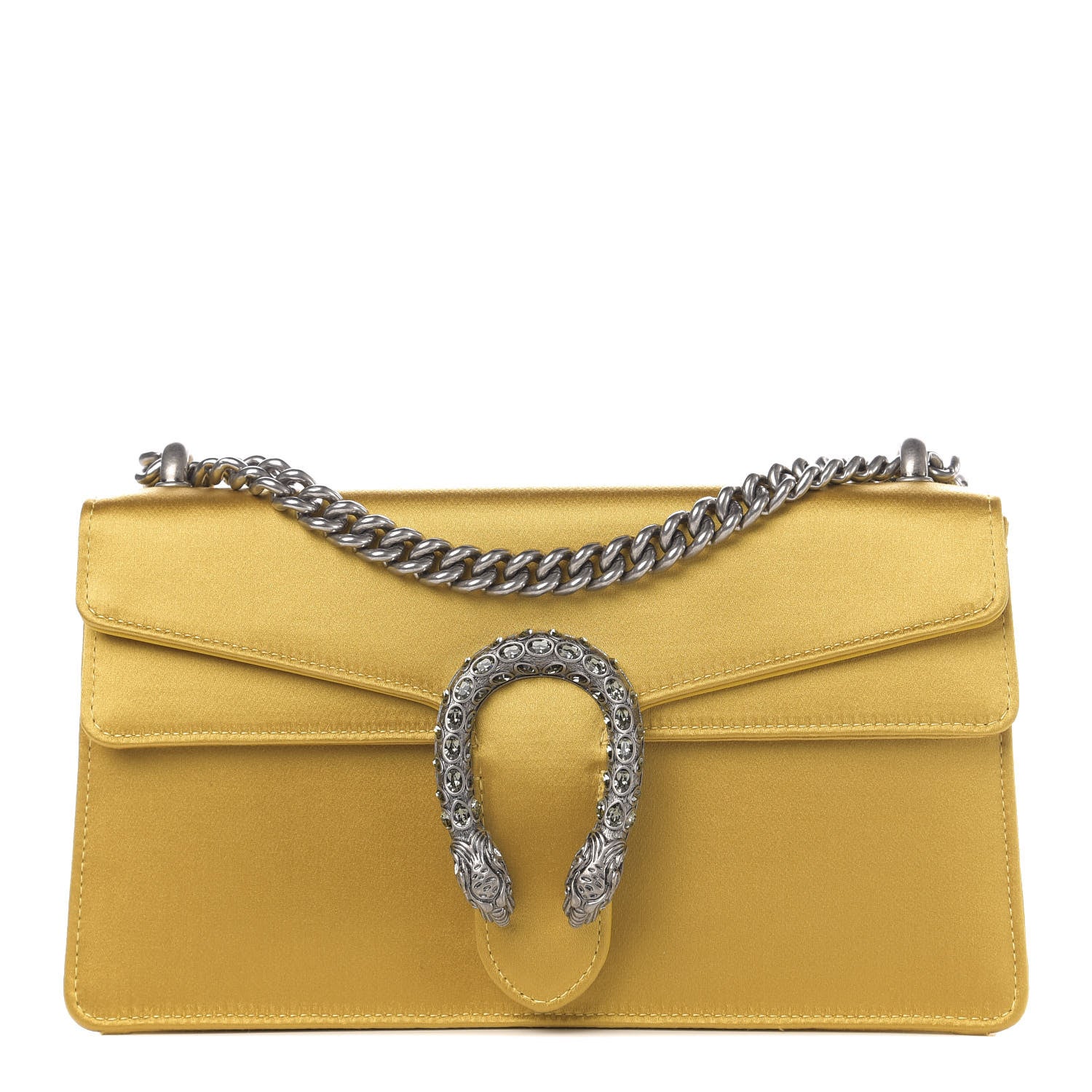 Gucci Satin Silk Crystal Small Dionysus Shoulder Bag Gold Black Diamond 1 of 18
