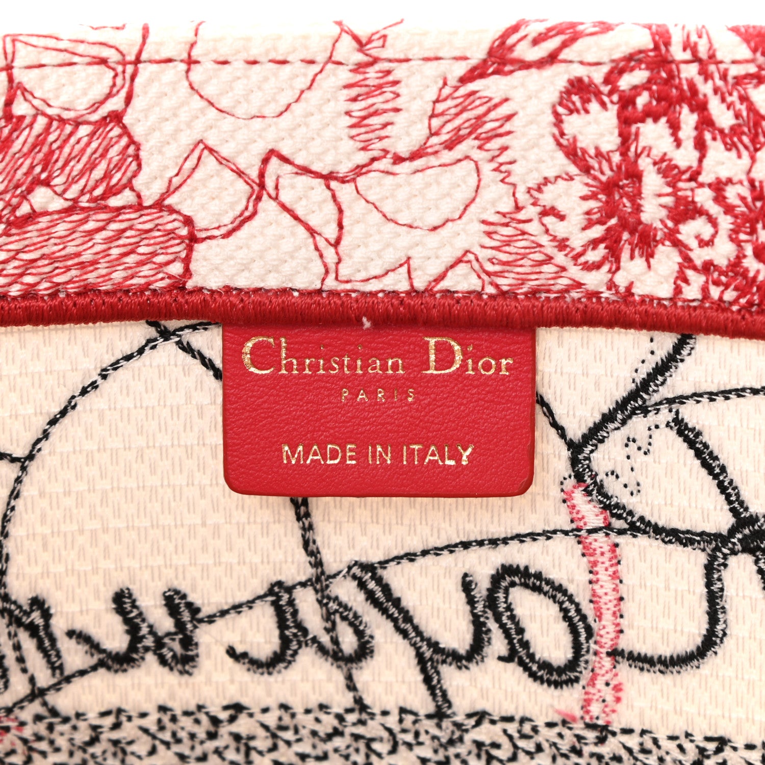 Christian Dior Canvas Embroidered Medium Dioramour D-Royaume Book Tote Red Multicolor 6 of 10
